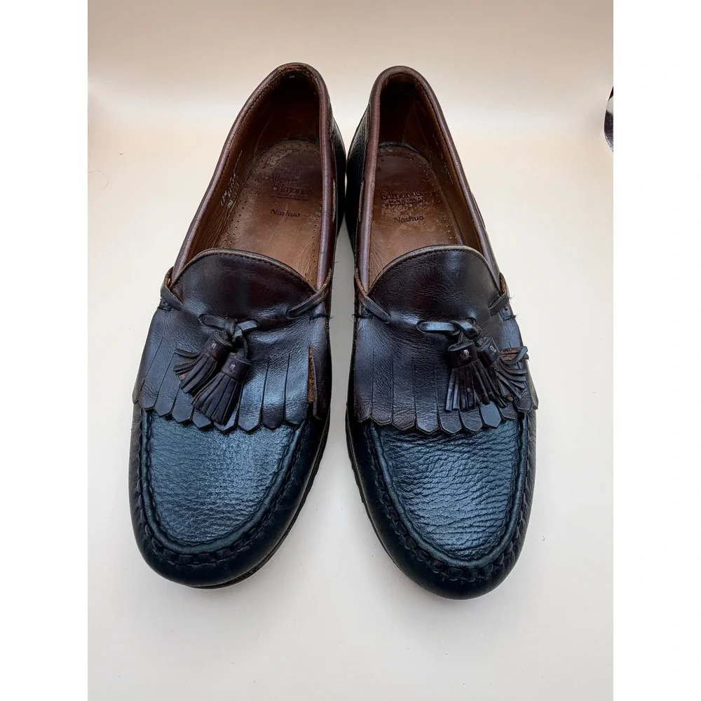 Allen Edmonds Nashua Mens Tassel Kiltie Loafers Two Tone Black Brown Leather 10